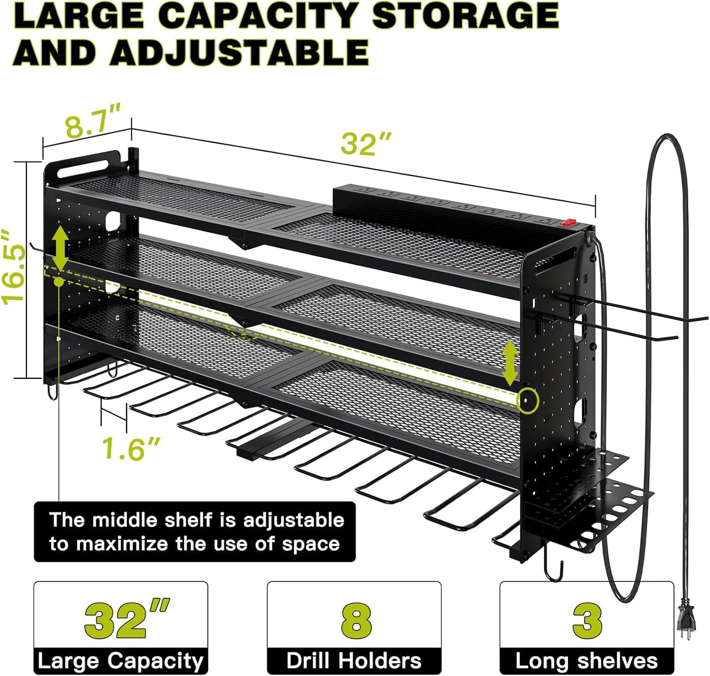 Heavy Duty Wall Mounted Power Tool Storage Rack