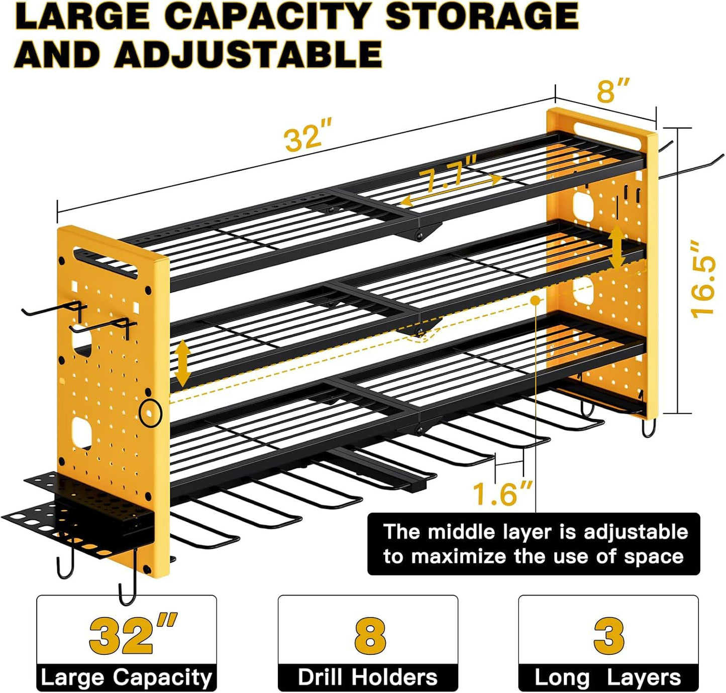Heavy Duty Wall Mounted Power Tool Storage Rack