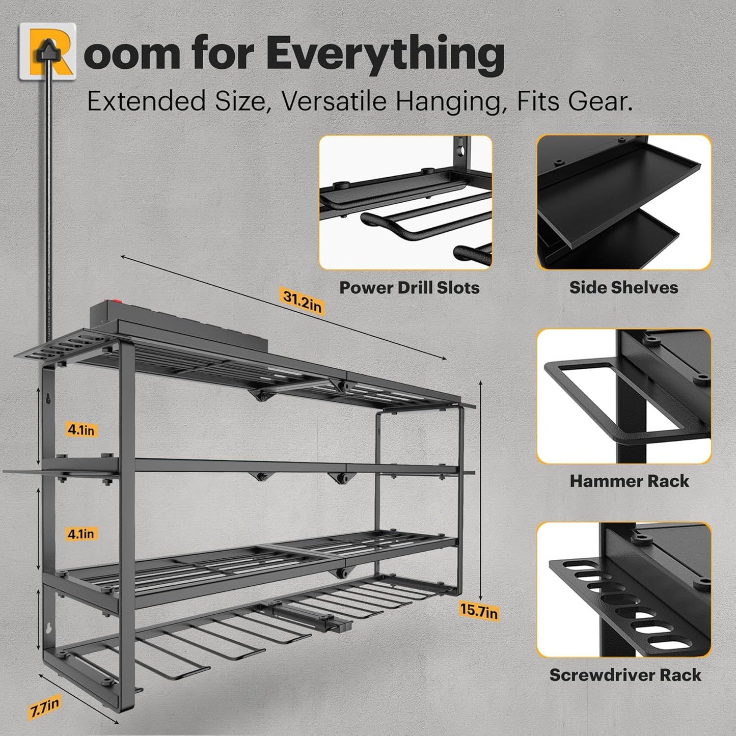 Heavy Duty Wall Mounted Power Tool Storage Rack