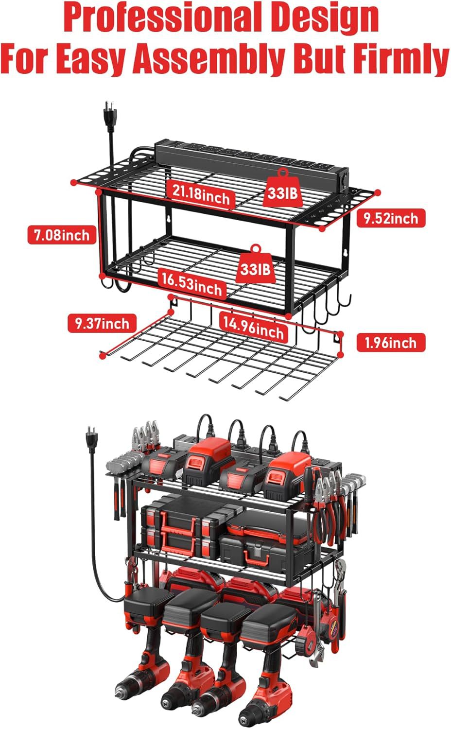 Heavy Duty Wall Mounted Power Tool Storage Rack