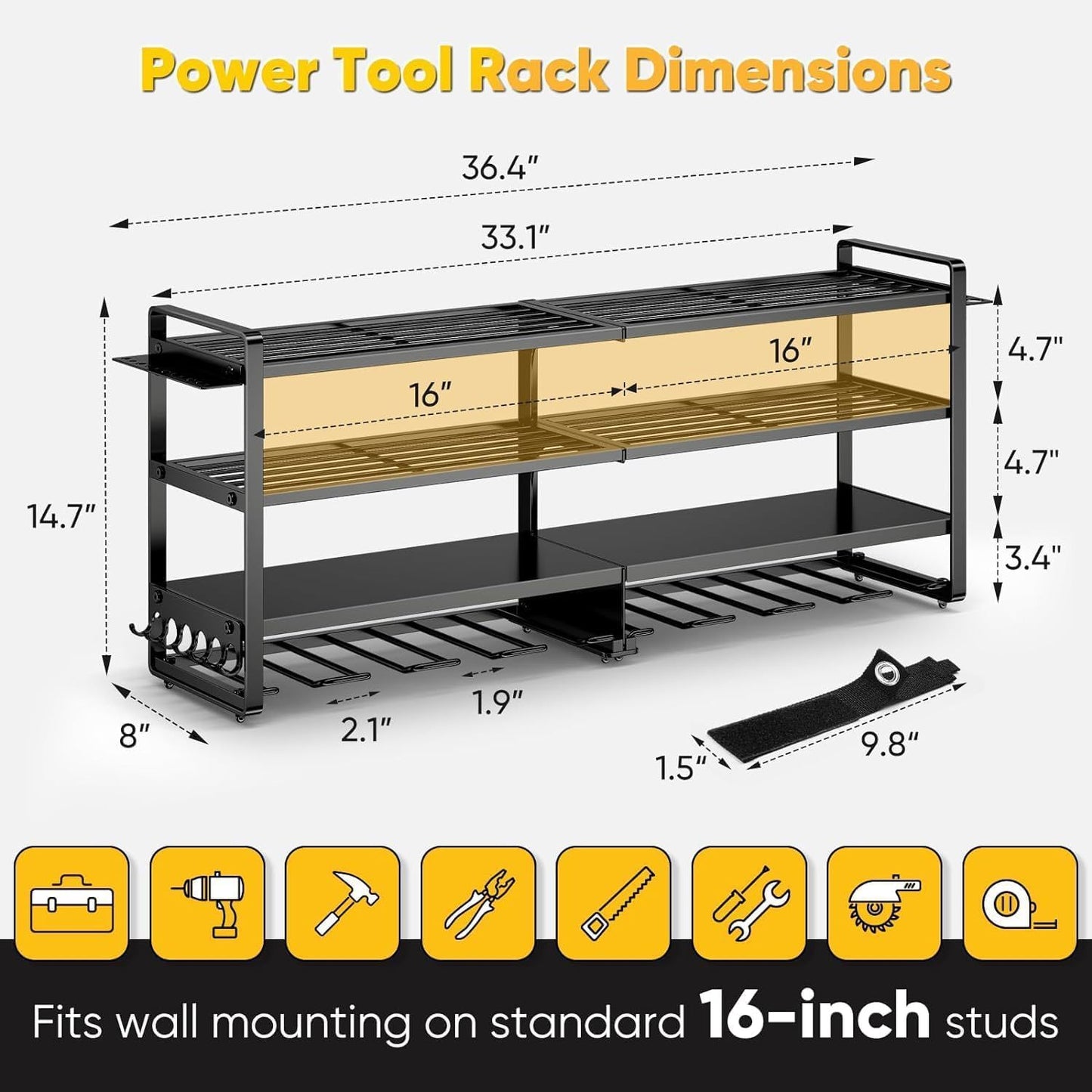 Heavy Duty Wall Mounted Power Tool Storage Rack