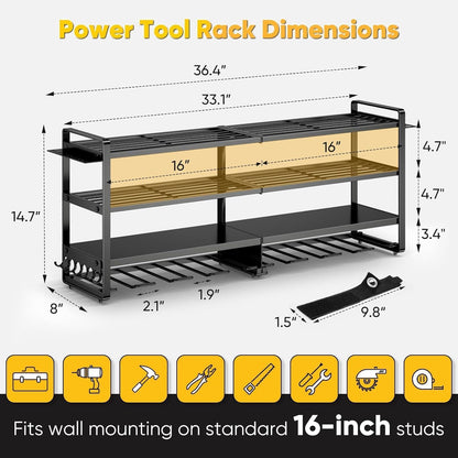 Heavy Duty Wall Mounted Power Tool Storage Rack